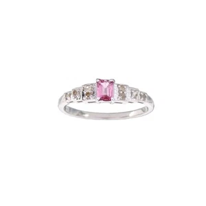 4x3 mm Pink Tourmaline gemstone 925 sterling silver diamond ring, Diamond Ring - Picture 1 of 10