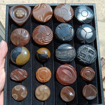 20 Vintage Antique carved bakelite plastic large coat buttons SET B - Image 1 of 4