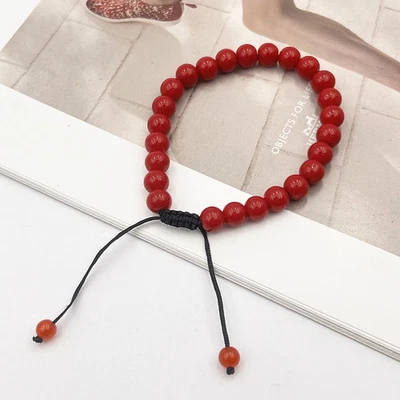 Red Agate Beaded Bracelet Men Round Handmade Pendant Strand Chain Jewelry - Image 1 of 4