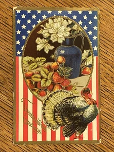 BANDERA AMERICANA Turquía Acción de Gracias Gottschalk Antigua Postal en Relieve ¡En muy buena condición!! - Imagen 1 de 5