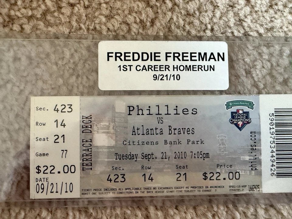 Freddie Freeman First Career Home Run Ticket Stub - Image 1 of 1