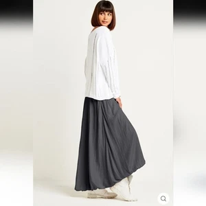 Planet By Lauren G Lagenlook Gray Washable Silk Balloon Asymmetric Skirt 2 10-14 - Picture 1 of 12