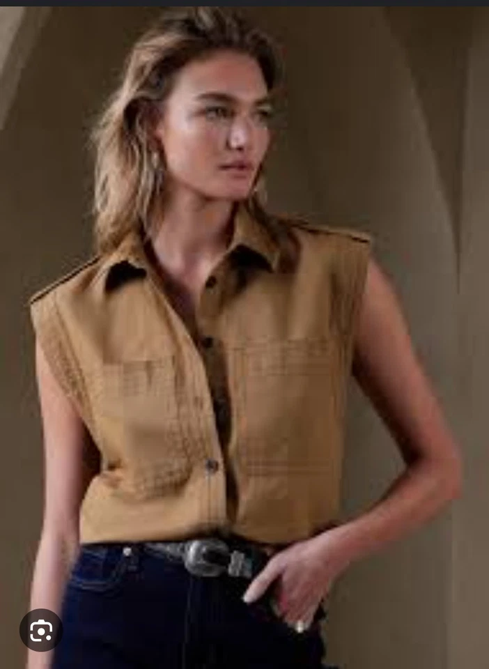 Camisa utilitaria para mujer Banana Republic estepa sin mangas en beige tostado talla S nueva sin etiquetas Foto 1 de 4