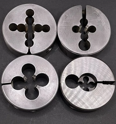Lot of 4 USA HSS Round Threading Dies TRW 3/8-16, VTD 1/4-28, LSI 1/2-13, 3/8-24 - Image 1 of 4