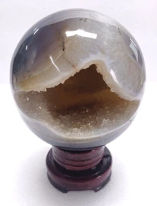 8.5cm Natural Agate Geode Sphere Crystal Ball Reiki Healing Energy Decoration - Picture 1 of 8