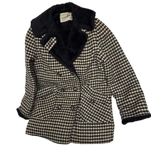 Vintage 60s Black & White Checkered Wool Coat Davis of Boston Women’s Size S/M - Picture 1 of 11