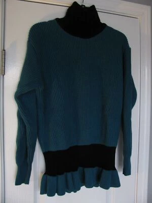 Gitano 100% Acrylic Turquoise/Black Long Sleeve Turtleneck Sweater Size 40 - Imagem 1 de 4
