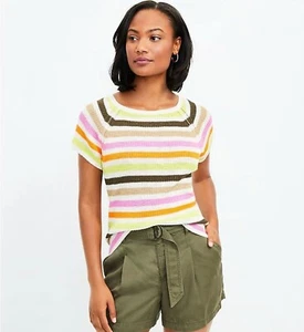 Ann Taylor Loft Sweater Striped wedge Pullover womens size Medium short sleeve - Picture 1 of 9