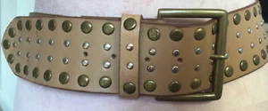 ACCESSORIZE Womens Light Tan real leather wide studded hip belt 33-37 waist NEW - Picture 1 of 5