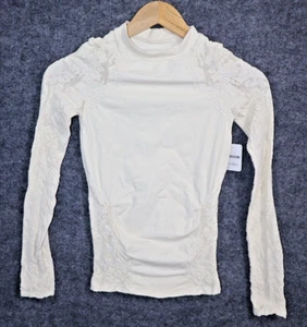 Free People Shirt Women M/L Cream Bohemian Slim Fit Knit Long Sleeve BOHO NWT - Picture 1 of 5