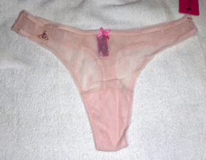 NWT BETSEY JOHNSON light pink mesh lace thong panty S rhinestone rose - Picture 1 of 2
