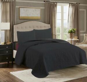 3 Piece Embossed Reversible Bed Spread Coverlet Quilt Super Soft Bedding Set