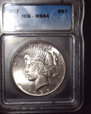 1927 Peace Silver Dollar, ICG MS64. Original Patina  and Issue Free !! - Image 1 of 2