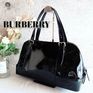 BURBERRY Nova Check Handbag Tote Bag Shoulder Bag Enamel Leather Black Authentic - Picture 1 of 10