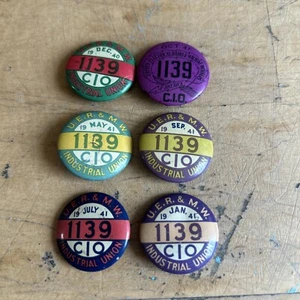 1940-1941 Electrical Radio Machine Workers Union CIO 1139 Pinback Button Badges - Bild 1 von 6