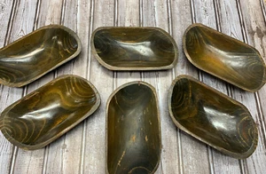 Juego de seis cuencos decorativos modernos de teca de mediados de siglo oscuros - Imagen 1 de 8