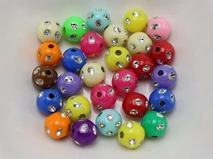 200 Mixed Colour Sparkling Silver Dots Acrylic Round Beads 8mm Spacer Beads - Picture 1 of 3
