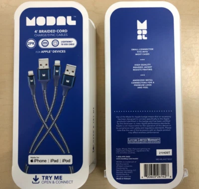 2 Pack Modal BestBuy MFi-Certified Lightning to USB-A iPhone Cable 4FT -2 Cables - Image 1 of 3