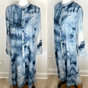 EPIK Tie Dye Linen Long Sleeve Button Front Maxi Dress In Blue Size Large New - Picture 1 of 14