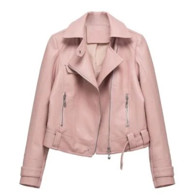 Women's Pu Leather Jacket Ladies Slim Fit Coat Leather Motorcycle Coat Top - Image 1 of 4