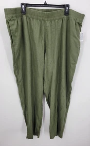 Old Navy Pants Womens XXL Tall Straight Olive Green Linen High Rise Beach Casual - Picture 1 of 8