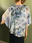 One World Shell Top With Sheer Cape Overlay Stunning Blouse Shades Of Blue  Sz,M