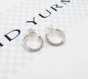 David Yurman 925 Sterlingsilber Diamant 22 mm klassische Kabel Metro Creolen - Bild 1 von 9