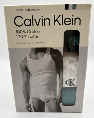 Calvin Klein 100% Cotton Crew Neck Tank Top Sz Medium 3 Pk NEW Blue/Gray/Teal - Image 1 of 4