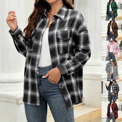 Longsleeve Plaid Shirt Jacket for Women Perfect for Everyday Activities - Image 1 of 4