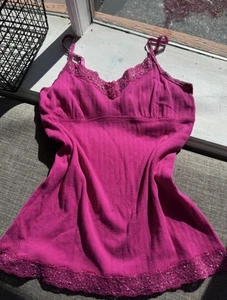Y2K Faded Glory Pink Lace Trim Cami Tank Top Size M Ribbed Cotton Fairycore - Picture 1 of 7