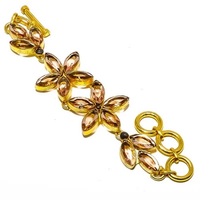 Morganite Quartz Gold Rhodium Plated Jewelry Bracelet 7-8" T57 - Image 1 of 3