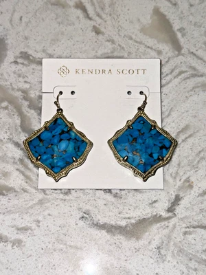 Kendra Scott Kirsten Bronze Veined Turquoise Gold Tone Earrings RARE BRAND NEW - Image 1 of 4