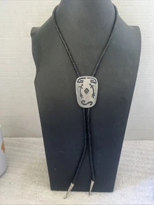 Vintage Kokopelli Indianer Bolokrawatte versilbert mit schwarzer Kordel 18 Zoll - Bild 1 von 8