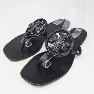 Tory Burch Miller Jeweled Black Leather Sandals Womens Size 11 - Picture 1 of 8