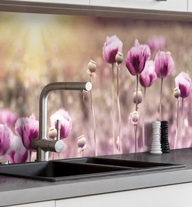 Küchenrückwand selbstklebend Lila Blumen Spritzschutz Folie - Bild 1 von 10