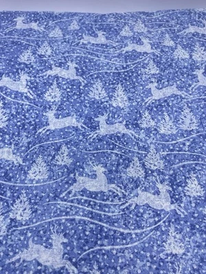 Tela de reno Navidad vacaciones azul blanco nieve vintage años 90 1999 2,5 yardas Foto 1 de 4