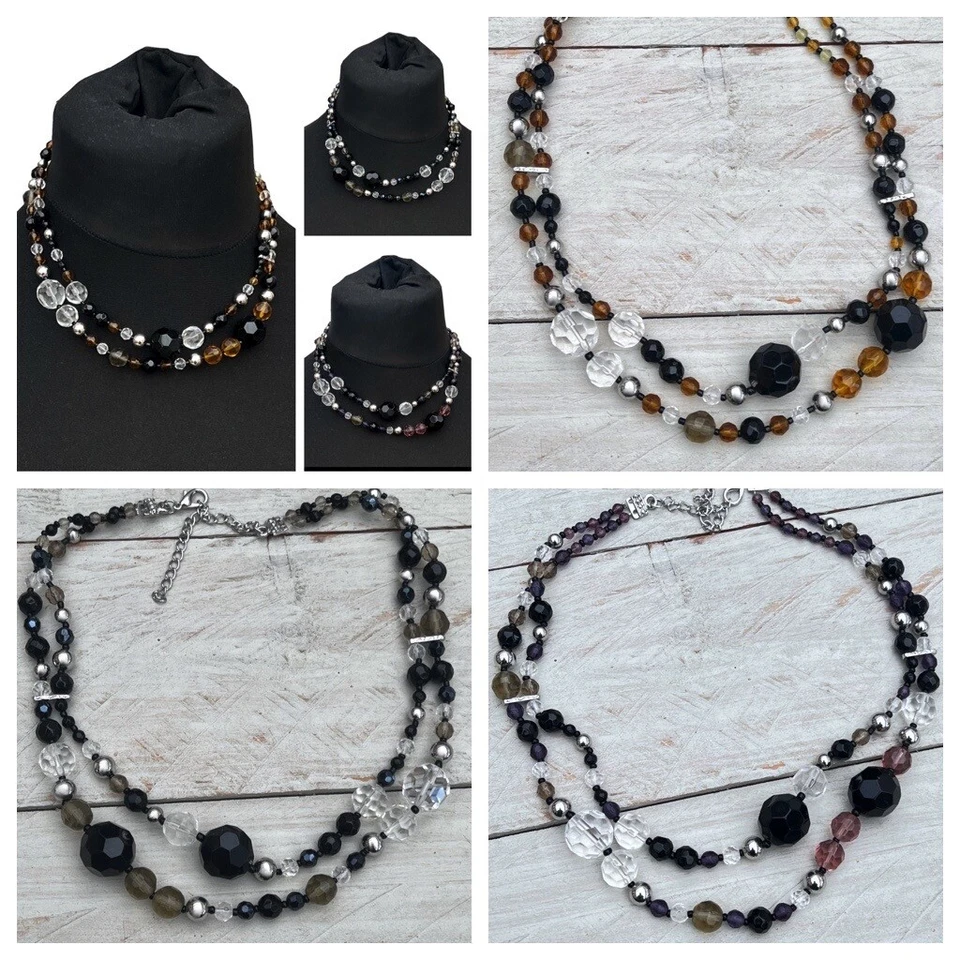 Halskette Collier, Perlenkette, zweireihig, facettierte Glasperlen, Farbwahl NEU - Bild 1 von 1