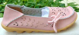 Socofly DAMEN ROSA LEDER PERFORIERT MOKASSIN SCHUHE FAHREN SLIPPER, FLACH ~ 8,5-9 - Bild 1 von 7