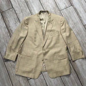 Hart Schaffner Marx Mens Blazer Two Button Beige/Dijon Check Plaid Wool 50R - Picture 1 of 21