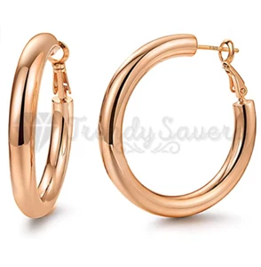 18ct Rose Gold Plated Sterling Silver Post Hypoallergenic Chunky Hoop Earrings - Picture 1 of 38