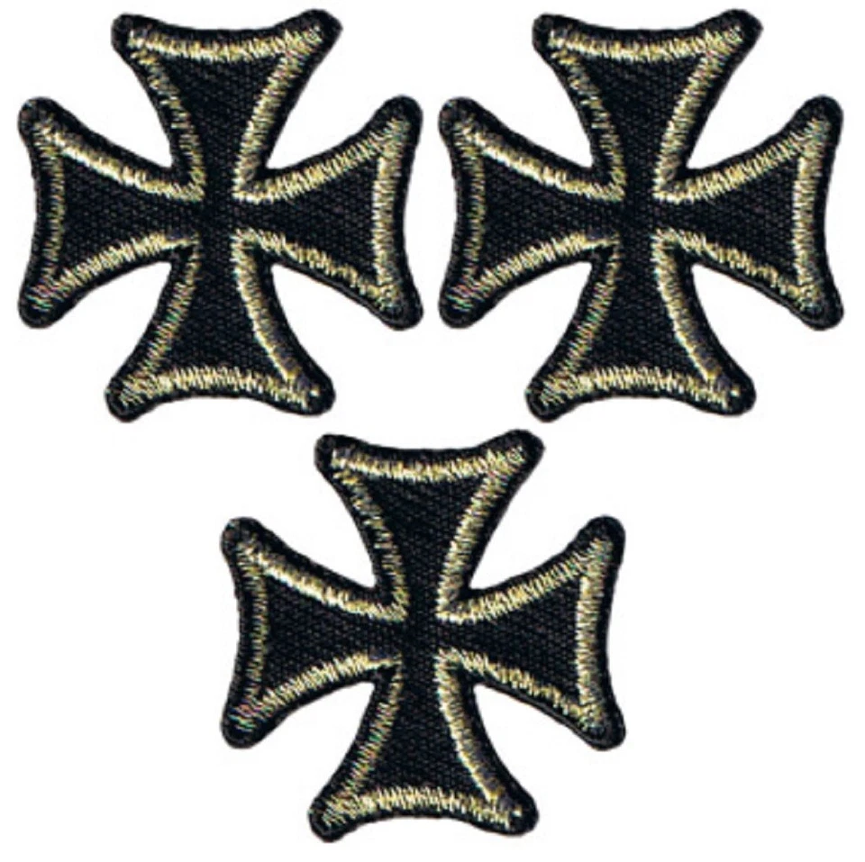 Maltese Cross Applique Patch - Black Gold Protection Honor Badge 1" (3-Pack, Iro - Image 1 of 1
