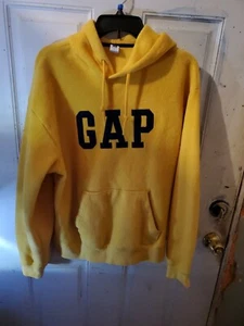GAP Yellow Fleece Pullover Hoodie With Black GAP Spellout Size L - Picture 1 of 6