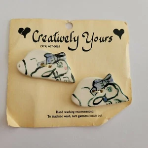 Bunny Rabbit Ceramic Hand Painted Buttons Creatively Yours Set of 2 - Picture 1 of 2