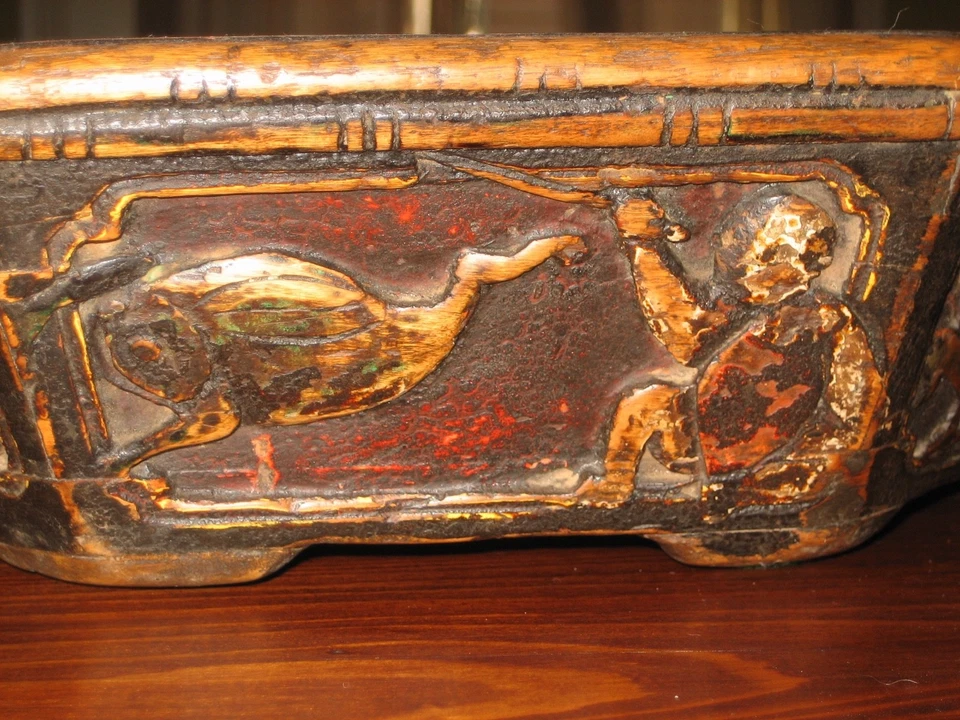 Cuenco para servir octogonal lacado de madera antiguo chino muy antiguo Foto 1 de 4