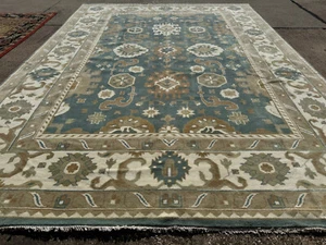 10x14 BLUE OUSHAK RUG HANDMADE handwoven oriental new wool soft clean big ushak - Picture 1 of 23