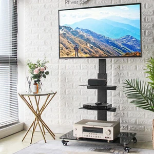 Portable Mobile TV Cart with Wheels for 32-65 Inch Flat Screen/Curved TVs - Picture 1 of 8