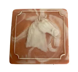 Vintage Pink Cast Incolay/Marble Resin Square Trinket/Jewelry Box - Horse - Picture 1 of 11