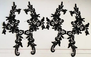 Bundle 4pcs black floral lace applique sew on embroidered lace motif patch - Picture 1 of 6