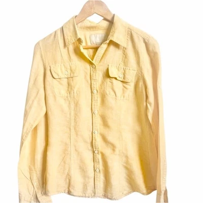 Camisa para mujer Banana Republic suave lavado mezcla de lino en amarillo talla pequeña Foto 1 de 4