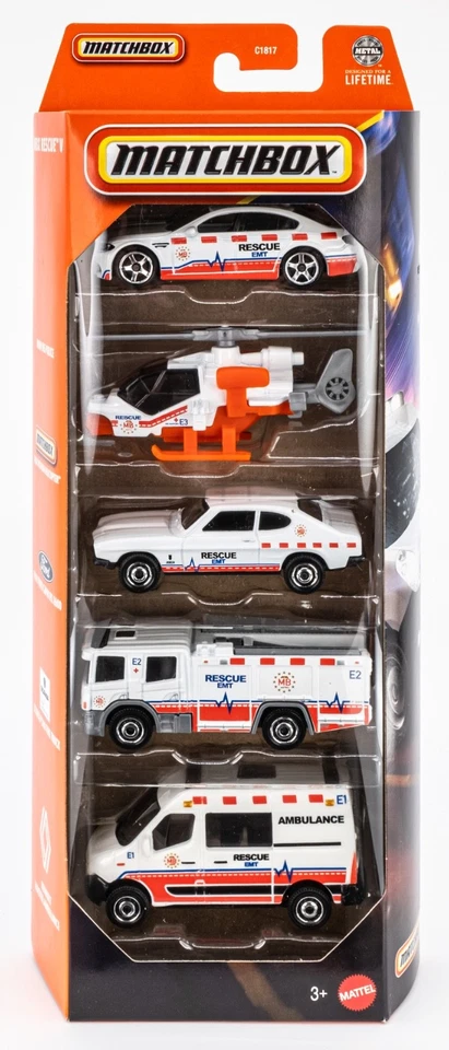 2025 Matchbox MBX Rescue V Euro 5-Pack | BMW | Ford | Scania | Renault | FSB - Image 1 of 1